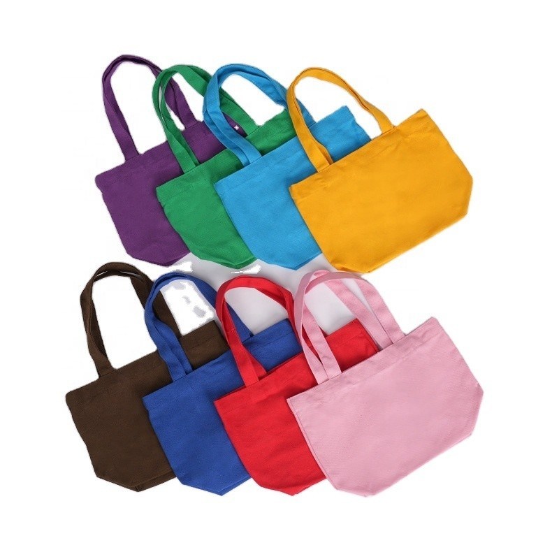 Bolsa de mão de algodão de tela de cor personalizada Mini Tote Bolsas de compras com logotipo personalizado