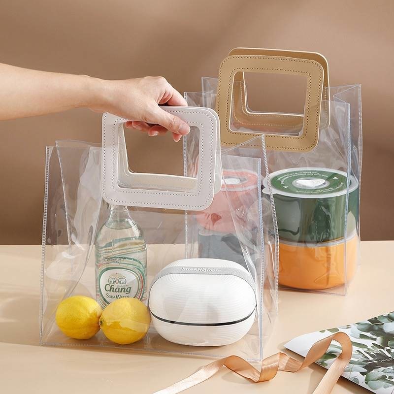 Saco de couro de mão reutilizável Saco de presente de plástico PVC transparente Saco para saco de praia