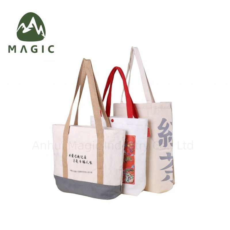 Estilo de manipulação ecológico Impressão de logotipo personalizado Saco de toque de lona para compras e viagens