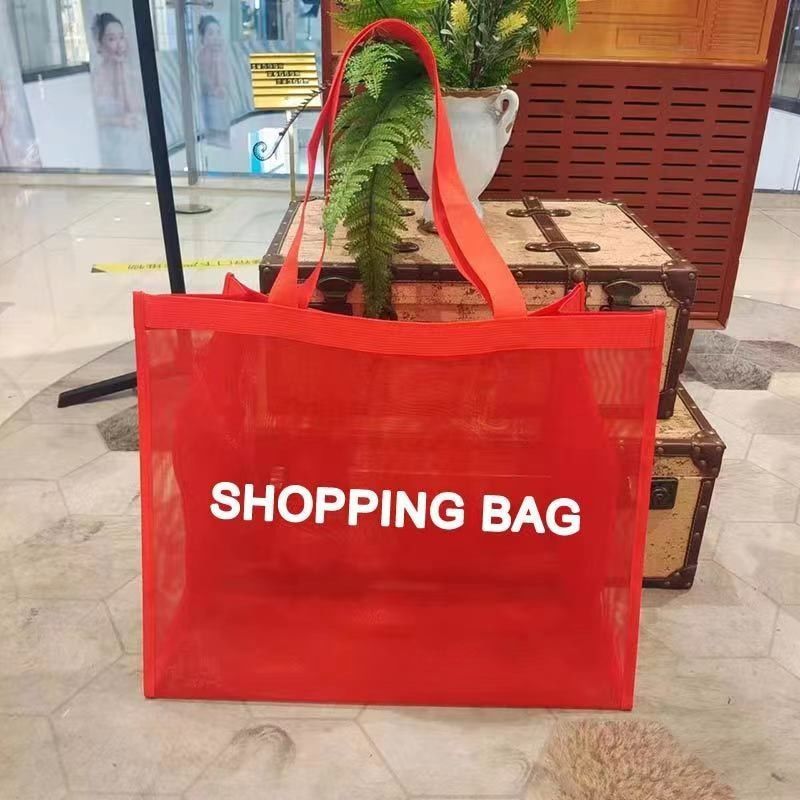 Saco de praia de poliéster de nylon reutilizável Saco de compras Saco de toque de malha com cor personalizada