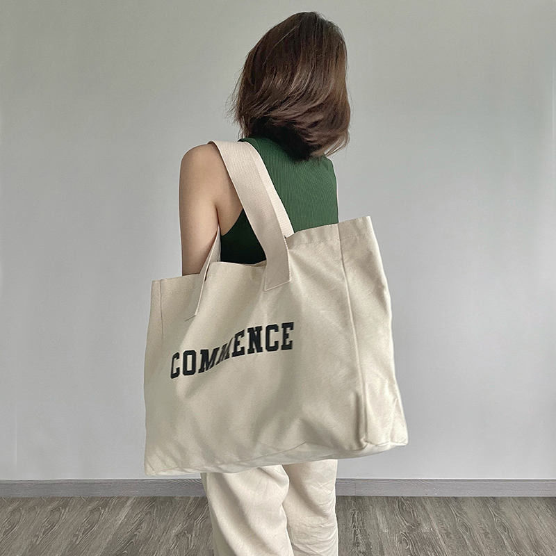 Saco extra grande de lona natural com impressão de logotipo para compras