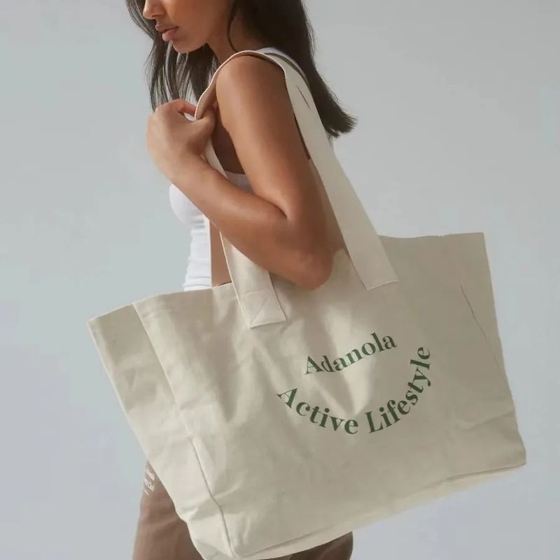 Logotipo personalizado Grande Mulheres Festa de fim de semana algodão tela praia presente de compras saco Tote