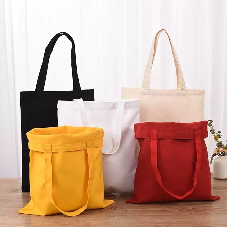 Saco de compras de lona de algodão reutilizável de tamanho médio personalizado e personalizado para compras
