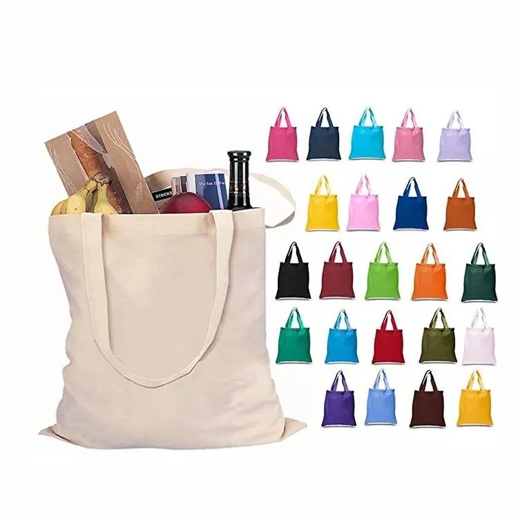 Logotipo personalizado Saco de compras Eco em branco Tote de lona de algodão orgânico com cor personalizada