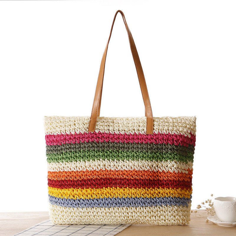 Materiais principais Palha 2022 Moda Mulheres Beach Tote Saco à beira-mar com cor personalizada