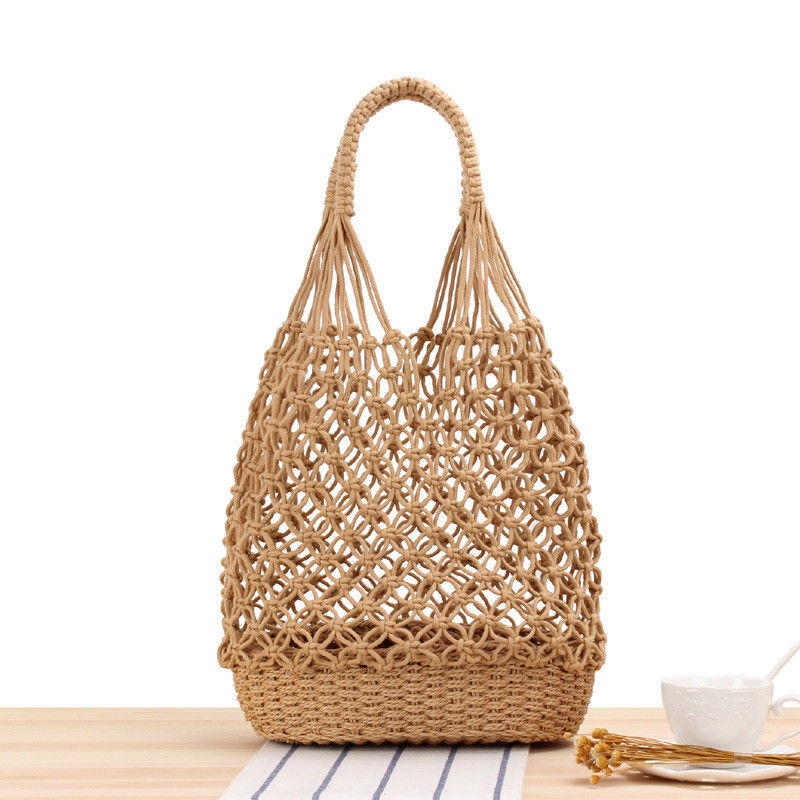 Novas moda cores personalizadas tricô cavado sacos de praia tecidos sacos de palha