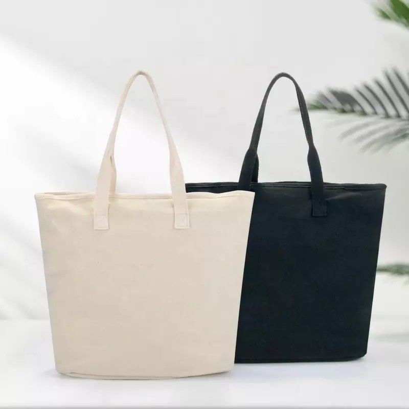 White Beach Shopping Tote Bags com alça de algodão e logotipo impresso sob medida