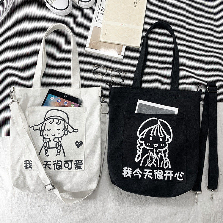 Saco de ombro de lona personalizado com faixa longa ajustável para atividades diárias da vida escolar