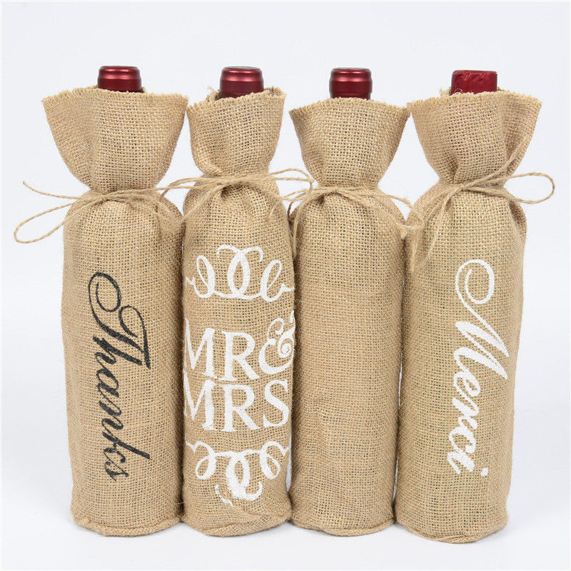 Botas de vinho de Jute cobertas com cordas Reutilizáveis bolsas de presente de vinho em cores personalizadas