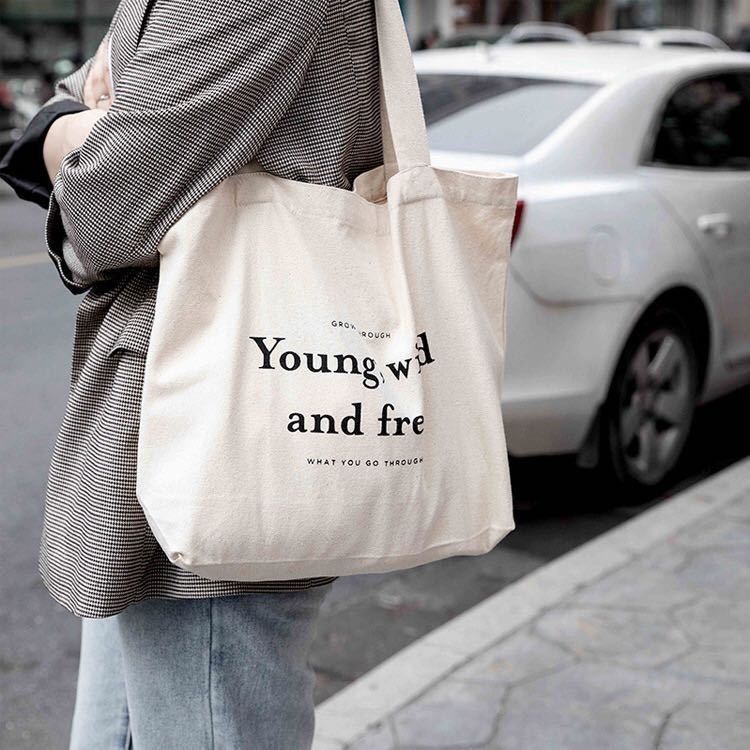 Bolsas de algodão coloridas personalizadas com estilo manuseado e logotipo impresso da empresa