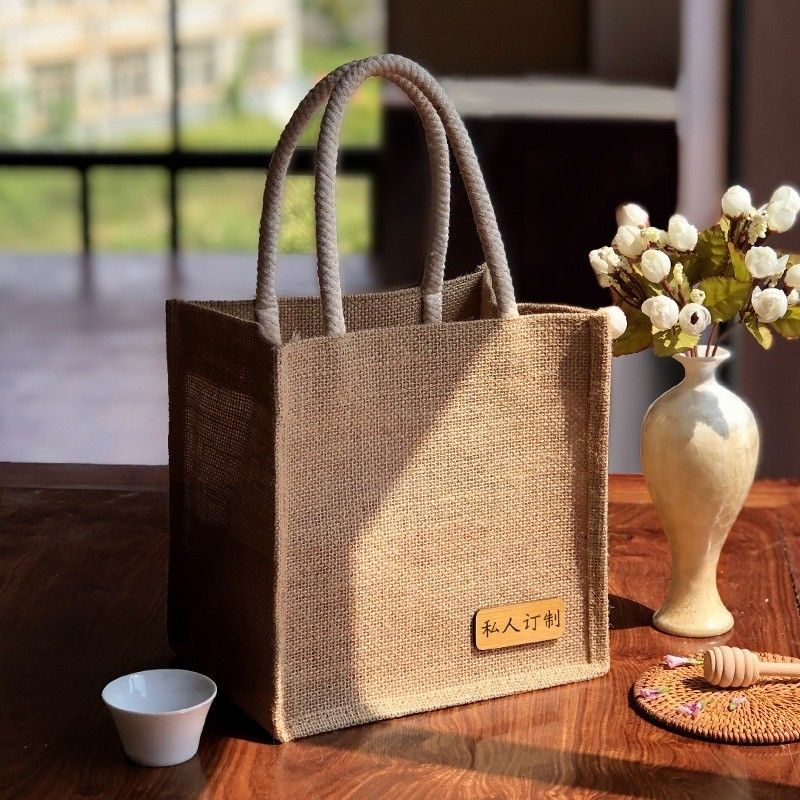 Sacos de compras de juta ecológicos com logotipo impresso personalizado e alças de couro