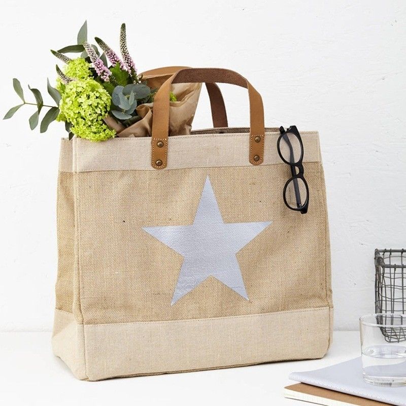 Saco de Jute Reciclado Custom Burlap Sacos de Jute Tote com alças de couro